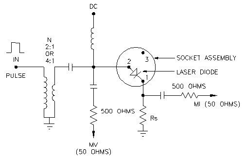 Diagram illustrating the functional equivalent circuit of the AVX-S3 bias insertion unit, used for currents to 28 Amps and nanosecond rise times